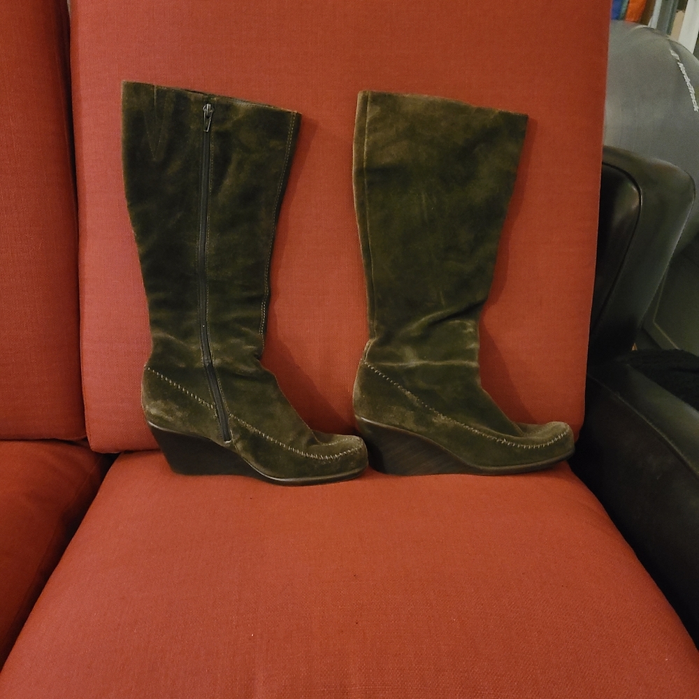 Sage green suede leather boots